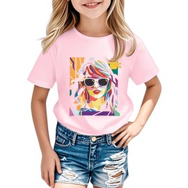Girl Country Music T-Shirt - Kids Singer Letters Graphic Birthday Shirts Gifts Fan Song Tour Concert Outfit Top(Pink,120,15011b)