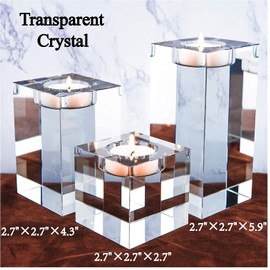 Le Sens Amazing Home Large Crystal Candle Holders Set of 3, 2.7/4.3/5.9 inches, Prepackaged Huge Big Elegant Heavy Solid Square Tealight Holders Set Centerpiece for Home Decor