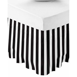 RisQiten Black Striped Bed Skirt Queen Size 18 Inch Drop, Farmhouse Adjustable Elastic Bedskirt Dust Ruffle for Queen Bed, Black White Stripes Wrap Around Bed Skirts Luxurious Pleated Bed Frame Cover