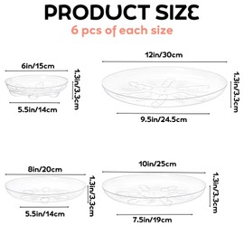 YOUEON 24 Pack Clear Plant Saucers with Feet, 6/8/10/12 Inch Heavy Duty Plastic Plant Drip Trays, Flower Pot Trays, Plant Water Catcher Tray for Indoor & Outdoor Plants, Round, 4 Sizes