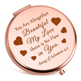 Inspirational Christian Gifts for Women Compact Mirror Bible Verse Religious Gifts for Women Girls Sister Friends Encouragement Spiritual Baptism Gift Motivational Gift Folding Makeup Mirror Rose Gold