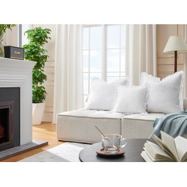 COCOPLOCEUS Waffle Pillow Covers 24x24 Set of 2 Throw Pillow Covers Stone Washed Square Pattern Euro Shams Decorative Cushion Covers for Couch Sofa Bedroom Car (White