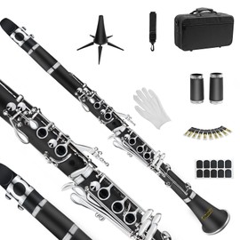 soulmate Soulmate Bb Clarinet for Beginner Student Adults 17 Keys Clarinet Set with 2 Barrels Hard Case 10 Reeds and Cleaning Kit, Professional Black