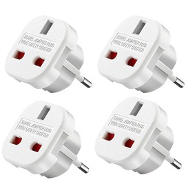 Fiotha Adaptor UK to EU, Pack of 4 Travel Adapters UK to EU, Adapter UK to DE, England to Germany Plug, UK Travel Adapter with Safety Lock for France, Ireland, Netherlands, Poland, Sweden