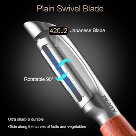 ZIGNTY Vegetable Peeler Stainless Steel, Premium Potato Peelers for Kitchen, Ultra Sharp Rotary Blade Fruit & Veggie Peeler, Apple Peeler, I Shaped Peeler Real Wood Non-Slip Handle（5 Years Warranty）