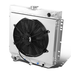 Auto Dynasty Aluminum Radiator Fan Shroud Assembly Compatible with 1966-1973 Ford Mustang V8 / Maverick, 3-Row Aluminum Radiator + 12V Fan Shroud