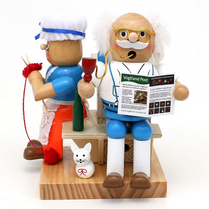 Dekohelden24 ***Wooden Incense Figurine Grandma and Grandpa by the Fireplace,