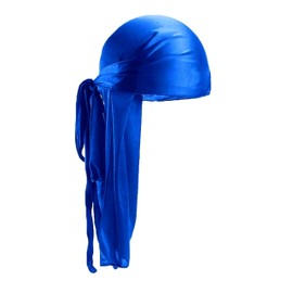 Lizzy Silky Durag Breathable Shiny Du Rags for Men & Women | Wide & Long Tail | Ultra-Soft & Wrinkle Free Satin Headwrap Turban Beanies (Blue)