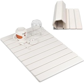 Stone Drying Mat For Kitchen Counter, 24”*16” Large Foldable Dish Drying Mat, Natural Diatomaceous Earth Stone Bath Mat, Super Absorbent & Fast Drying For Kitchenware And Tableware, Fit Any Countertop