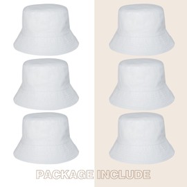 6 Pcs White Bucket Hats Bulk, Sublimation Hats Blank Beach Fishing Cap for Women Men, Two Sided White, 22 Inches Circumference