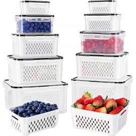 Freshmage Fruit Storage Containers for Fridge with Removable Colander 10 | Airtight Food Storage Container Dishwasher Safe Produce Saver for Refrigerator