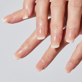 NGOZI eziezi No Glue Mani Press On Nails, Ready to Wear Manicure, Self Stick Nails, Stick on False Nails Square, French Press On Nails, 12 Sizes - 24 Pcs, Light Orange White