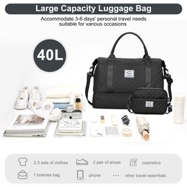 Weekender Bags for Women, Carry-On Personal Item Bag, Overnight Travel Duffel Bag with Shoes Compartment &Trolley Sleeve