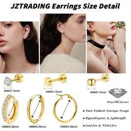 jagosen 6 Paar Ohrringe Gold Set Titan Ohrringe Ohrstecker Gold Creolen Set Damen Chirurgenstahl Hypoallergene Medizinische Knorpel Ohrstecker Helix Flat Piercing Gold Set