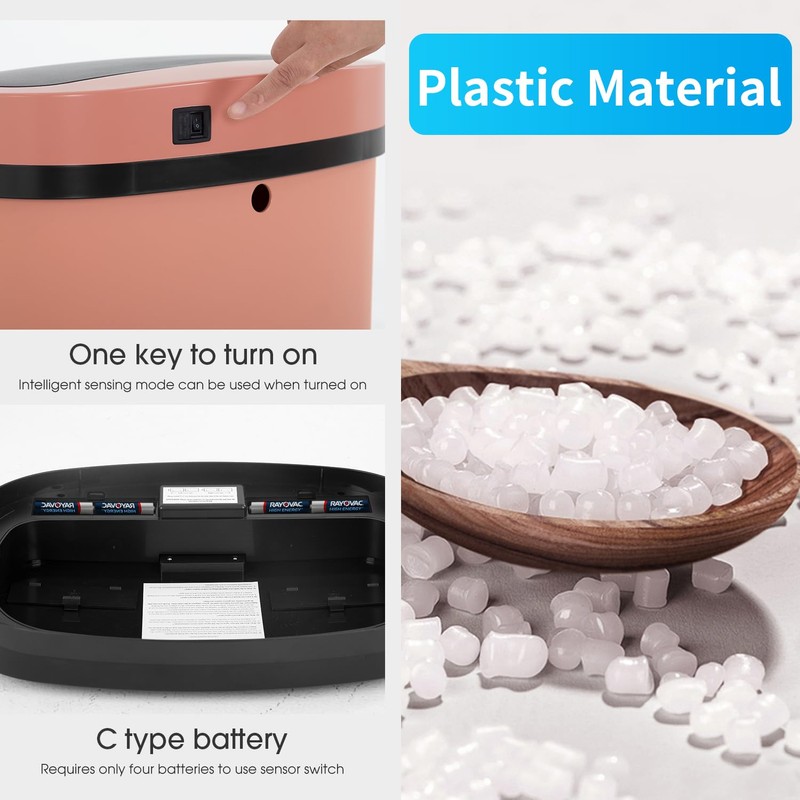 BestOffice Trash Can Broken-Resistant Plastic Touch Free High-Capacity Garbage Can