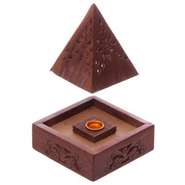 Sheesham Wood Pyramid Incense Cone Box with Fretwork