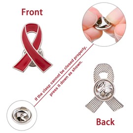 WANDIC Red Ribbon Pin, Pack of 50 Heart Disease Awareness Bands AIDS Awareness Lapel Pins Hope Pins Enamel Jewellery Pins for Women