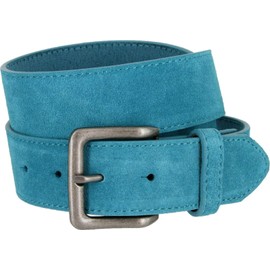 Square Buckle Casual Jean Suede Leather Belt 1 1/2" Wide (Blue, 36)