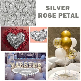 AWCCXMYM 300PCS Fake Rose Petals for Romantic Night Romantic Festive Atmosphere Creation for Marriage Proposa Wedding Valentine's Day Decoration Party Activities (Silver)