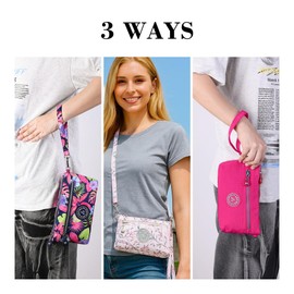 AOCINA RFID Printed Wristlet Wallet for Women, Small Crossbody Purse, Nylon Clutch Bag with Card Slots & Multi-Pockets(Gray)