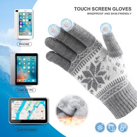 HOTER® Winter Lover Snow Print Keep Warm Touch Screen Gloves - Women Grey 20CM