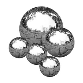 Operitacx 5pcs Silver Stainless Steel Garden Gazing Balls, Polished Hollow Reflective Spheres for Lawn Decor
