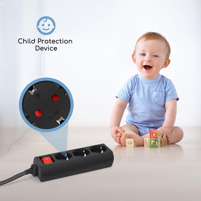 Aigostar 3-Way Power Strip with Switch Table Socket Child Lock