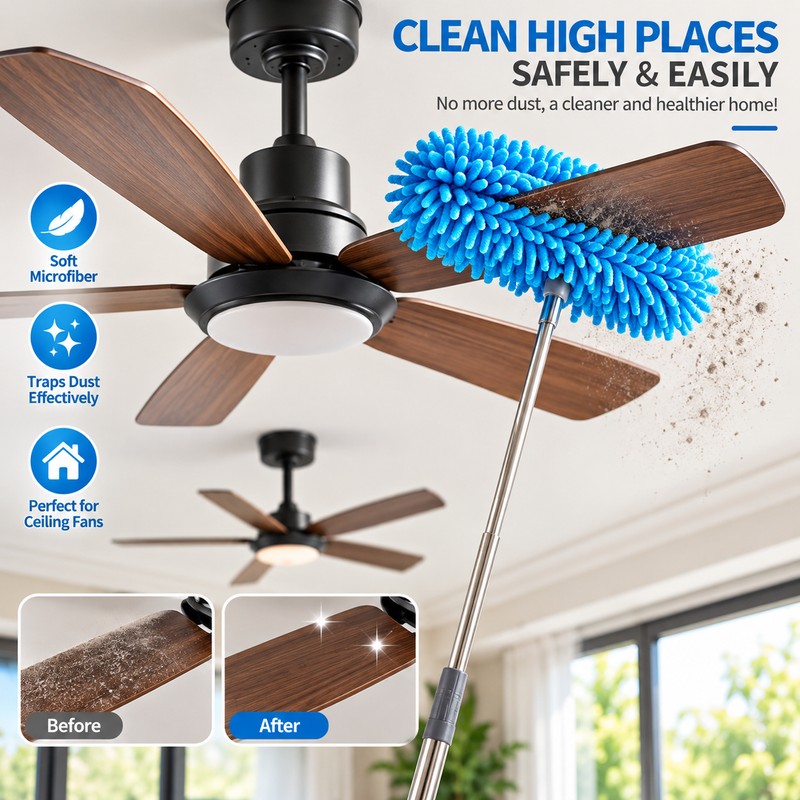 Extendable Microfiber Duster for Ceiling Fan Cleaning – Long Handle