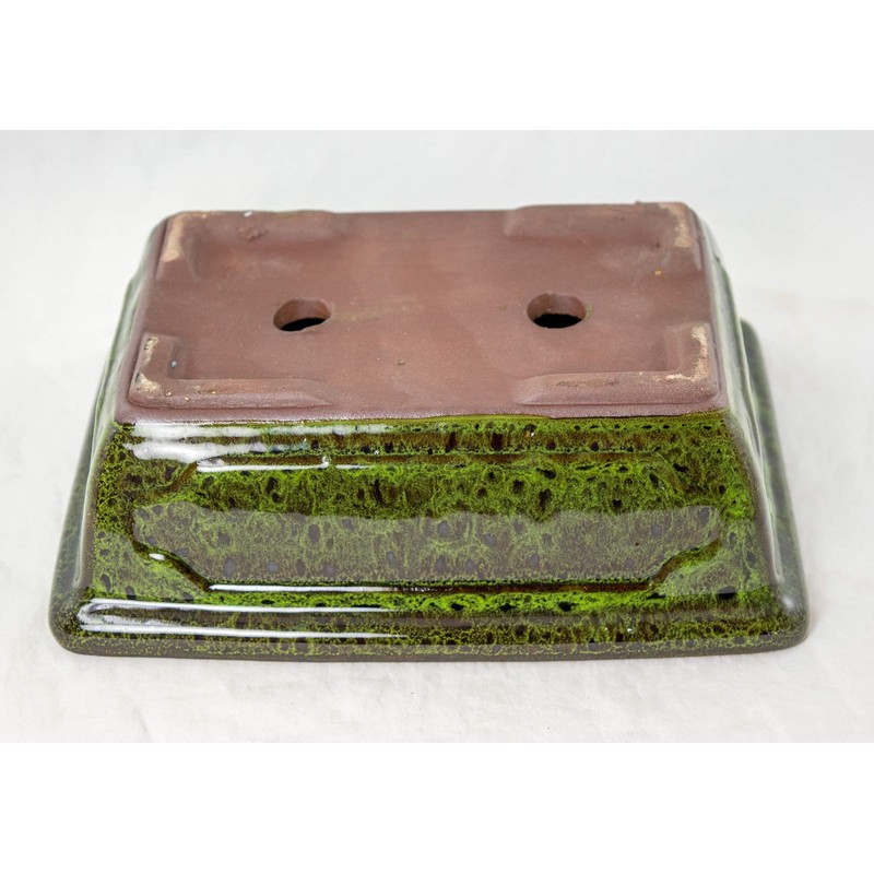 8" Rectangular Moss Green Bonsai / Succulent Pot + Tray