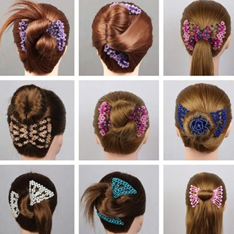 FXQHAN Easy Stretch Beaded Hair Combs Double Magic Slide Metal