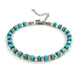 Withgenes Teal Beaded Bracelets for Women Stainless Steel White Gold Natural Stone Bead Bracelet Inspirational Healing Crystal Bracelets Unique Birthday Gifts, Turquoise Silver