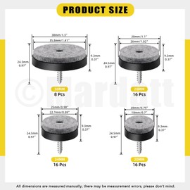 Mardatt 56Pcs Screw on Felt Chair Pads, Round Non Slip Felt Furniture Pads Felt Pads for Furniture Floor Chair Leg Protectors Furniture Sliders for Hardwood Tile Floors - 0.78", 0.94", 1.1", 1.49"