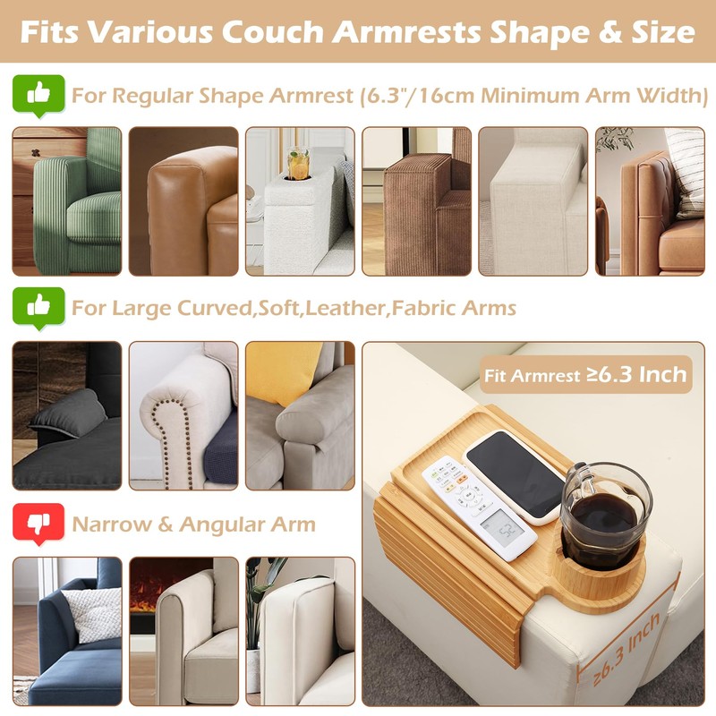 GHKINMAL Couch Cup Holder Tray, 3 in 1 Couch Arm