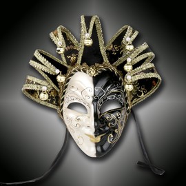 YU FENG Venice Mask, Fancy Dress for Carnival of Venice, Black and White, Jester Double Side Mask.