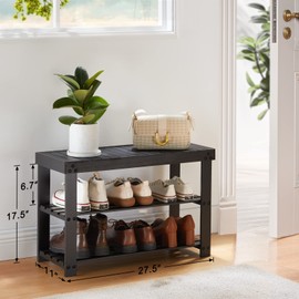 Pipishell Bamboo Shoe Rack Bench, 3 Tier Sturdy Shoe Organizer, Storage Shoe Shelf, Holds up to 300lbs for Entryway Bedroom Living Room Balcony, Black