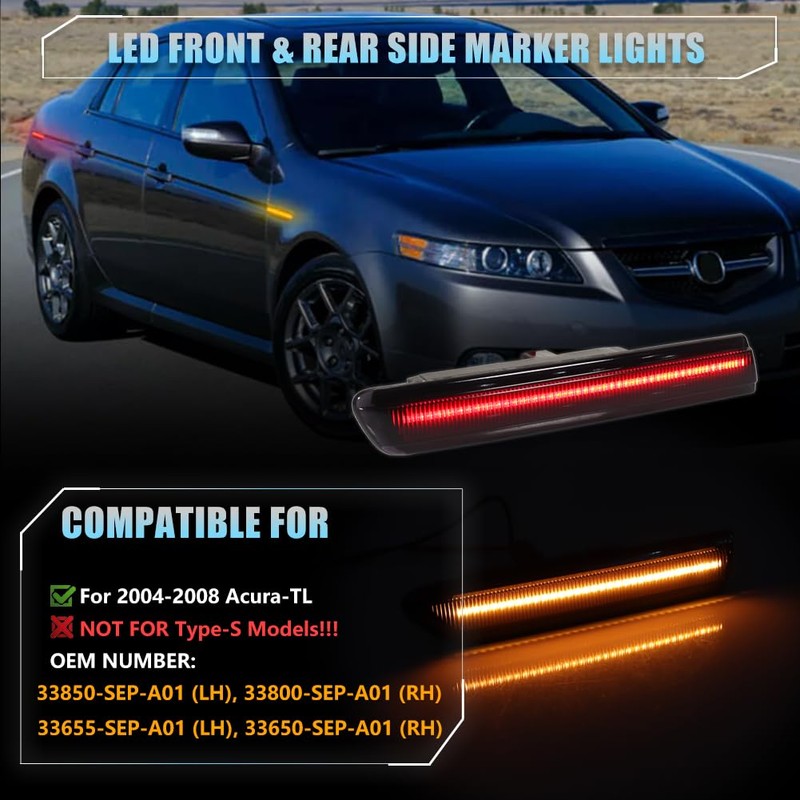 VANKUB Front & Rear LED Side Marker Lights for Acura
