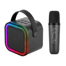 IQ SOUND IQ-708K Mini Karaoke Bluetooth Speaker with Wireless Mic, Colorful RGB Party Lights, 5 Voice Effects, Bluetooth 5.3, Perfect for Kids & Adults, Portable Speaker for Family Parties & Birthdays
