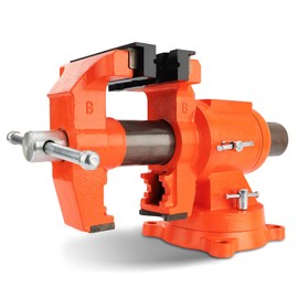PONY Heavy Duty Bench Vise, 5-inch Jaw Width and Opening, 360-Degree Swivel Base With Anvil, Utility Combination Pipe Home Vise for Woodworking, One-Pair Vise Jaw Pad Included
