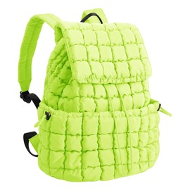 XSUIOY Quilted Backpack Purse for Women Small Lightweight Puffer Puffy College Laptop Backpack Nylon Casual Bookbag Daypack Top Flap Drawstring Padding Hiker Travel Gym Backpack(Green)