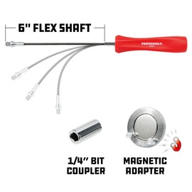 Powerbuilt Magnetic Oil Drain Plug Remover Tool, Flexible Shaft for Easy Reach, Hex Bit Magnet Adapter, Hold and Remove Plugs - Red 942072