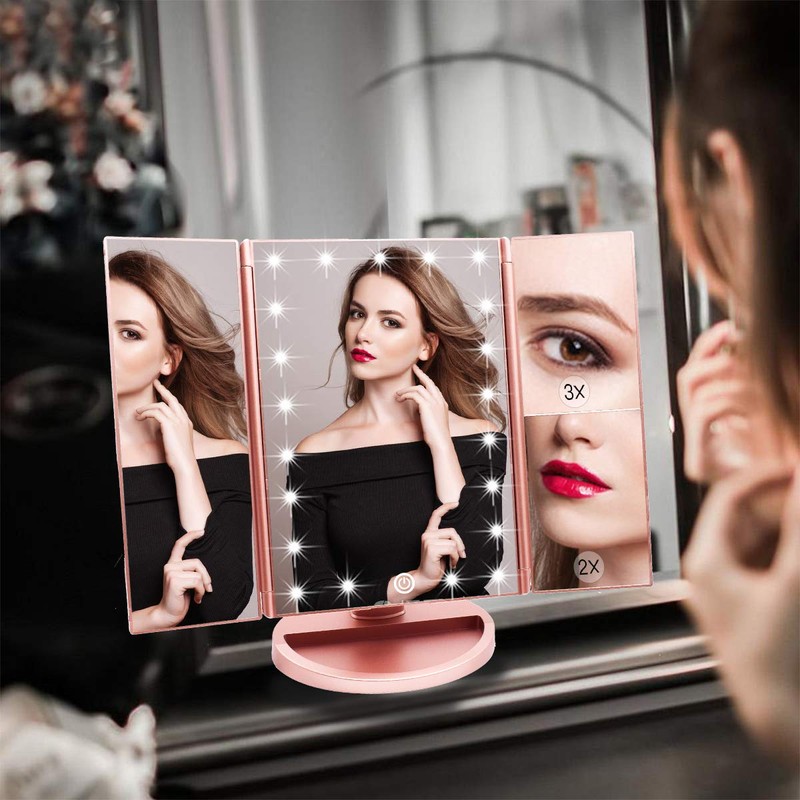 WEILY Makeup Mirror with 21 LED Lights,Two Power Supply, Touch