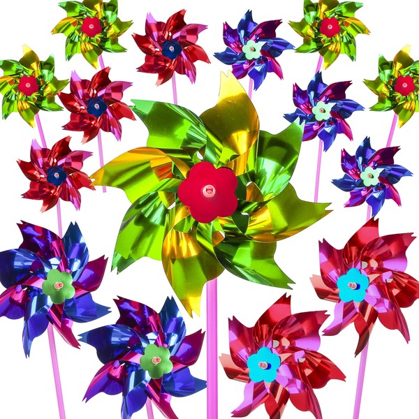 PROLOSO 24 Pack Plastic Pinwheels for Kids Party Favors DIY