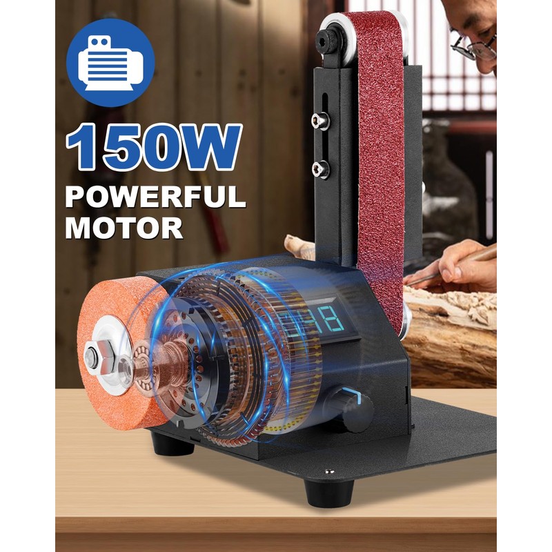 Mini Electric Belt Sander, Variable Speed Desktop Grinder for Knife