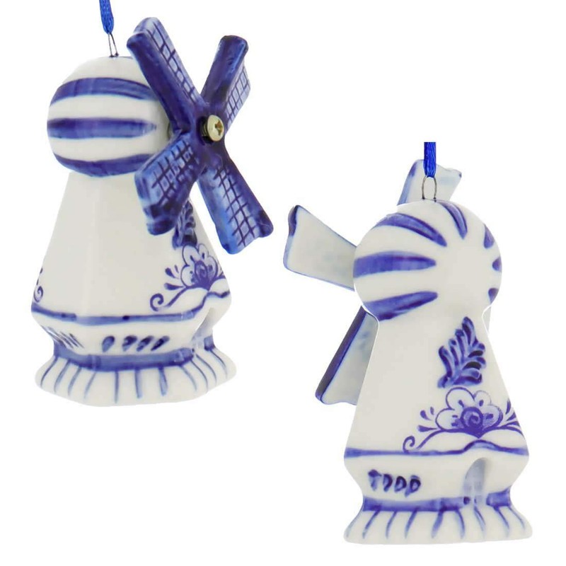 Kurt Adler Porcelain Delft Blue Windmill Ornament Set Of 3