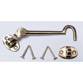 Brass Cabin Hook 4 Inch Brass Cabin Hook & Eye Silent Catch Door Latch Holder with Screws Silent Cabin Hook for Shed Gate Catch Garden Gate Latch Patio Doors in Various Finishes Pack of 1.