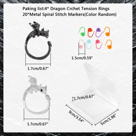 Crochet Rings,BENOSPACE 2pcs Dragon Crochet Rings with 20pcs Crochet Marker Clips Crochet Tension Ring for Fingers Adjustable Flying Dragon Finger Yarn Guide Ring Set for Crocheting Knitting with Box