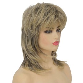 Salaibs Blonde Mullet Wigs for Women 80s Short Disco Shaggy Wig Layered 70s Hair Wig Natural Synthetic Fibre Cosplay Rocker Wig