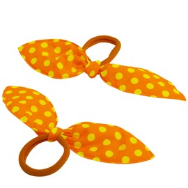 AERZETIX - C71257 Set of 2 Hair Bobbles with Bow – Colour Orange with Yellow Dots – Made of Textile – Scrunchie, Hairstyle, Glamour, Fashion, Bun
