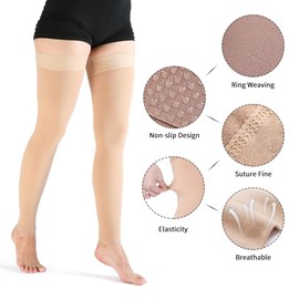 VARCOH Compression Socks for Women Thigh High Open Toe, 20-30 mmHg Footless Compression Socks Men Best for DVT, Maternity, Pregnancy, Varicose Veins, Relief Shin Splints, Edema (M,Beige)