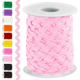 Swpeet 1 Roll 27 Yard Pink Rick Rack Trim Ribbon Kit, Wave Sewing Bending Fringe Trim, Wrapping Fabric Ribbon Trim Lace Ribbon for Gift Wrapping Supplies Sewing Crafts Clothes Gift Wrapping Party